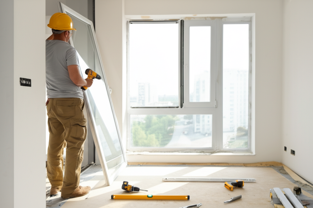 Installation of energy-efficient windows in a modern home